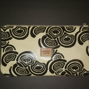 [Fossil] Zippered Pouch/Clutch(NWOT - Black/Cream)